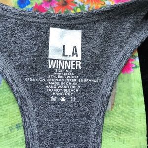NWT L.A. Winner Charcoal Gray Racer Back Tank Top Blue Green Stripes S/M L/XL